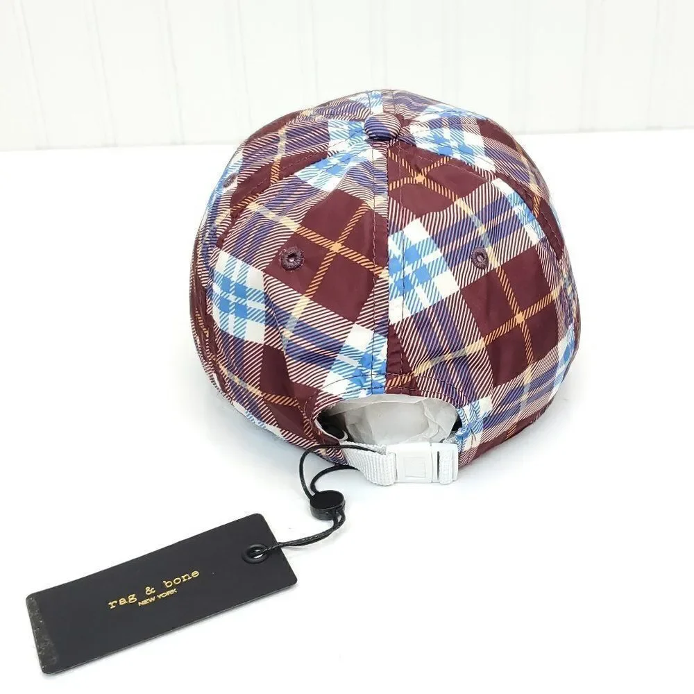 Rag & Bone Unisex Addison Baseball Cap in Burgundy Plaid